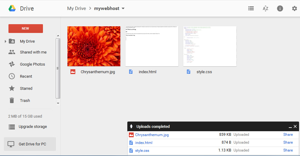 uploading files in google drive