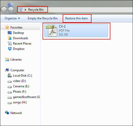 Open Recycle Bin and Restore Those File