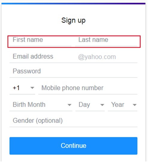 yahoo email sign up form