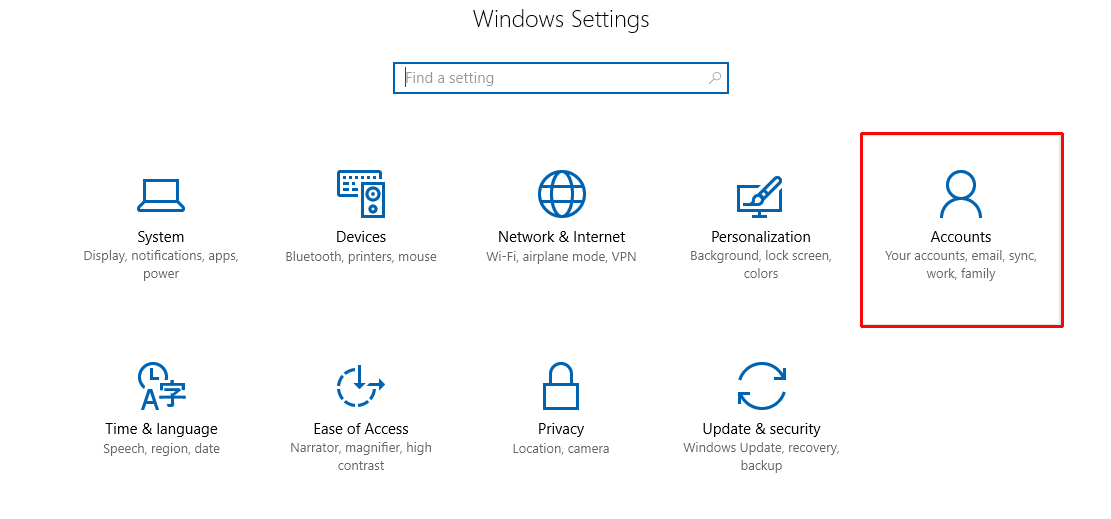 Windows Settings থেকে Accounts