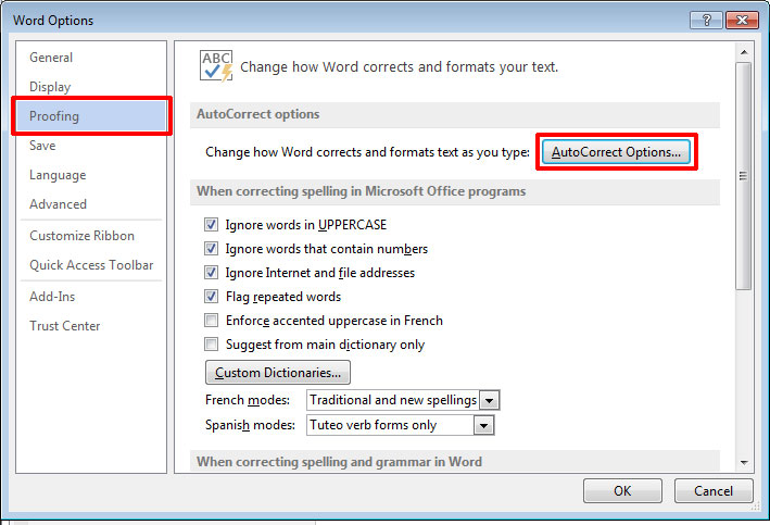 Word Option for Auto Correction of MS Word