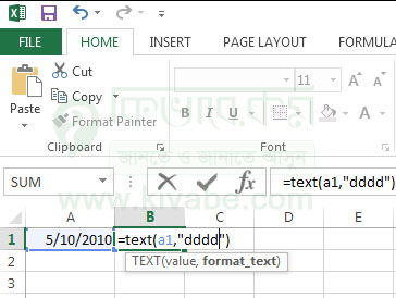 Convert date into day in excel