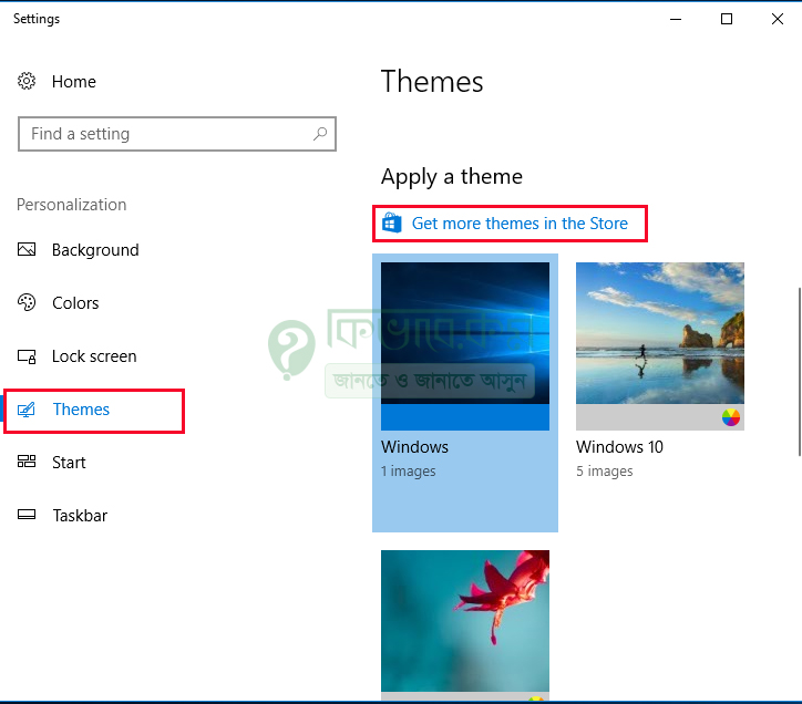 From Settings, go to Themes and then choose Get more Themes in the Store