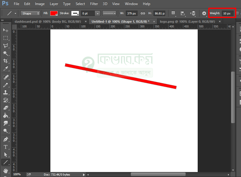 Line using line tool in Photoshop