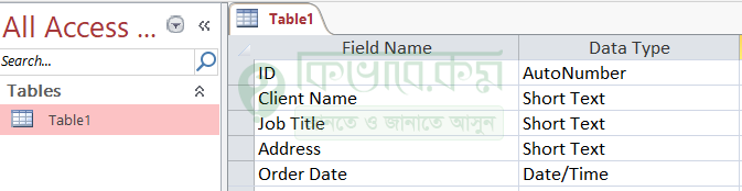Design Data table in Access