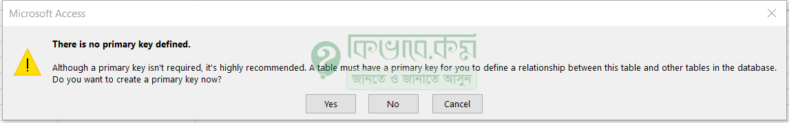 There is no Primary Key Defined