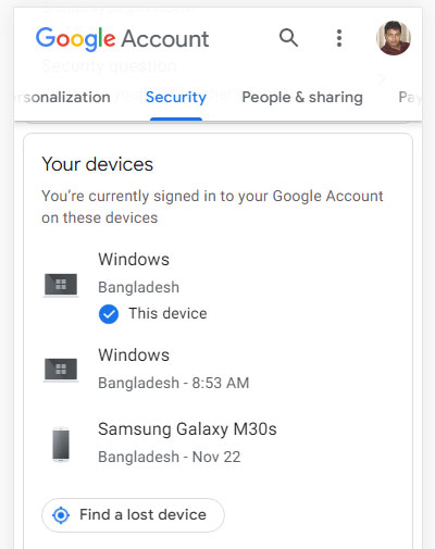Google Your device list