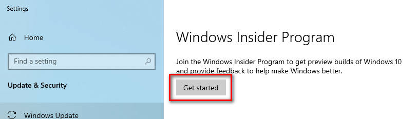 Get Started inside Windows Insider Program