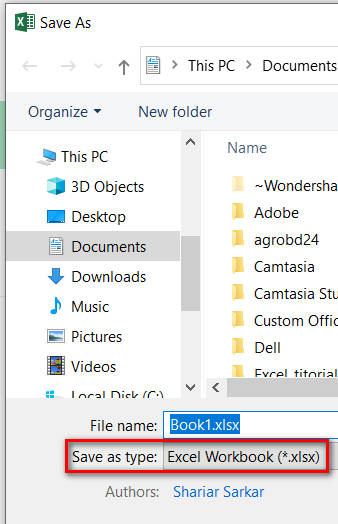 save as type of excel file
