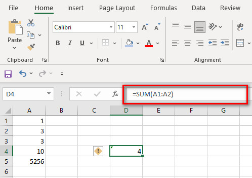 cell reference in formula bar