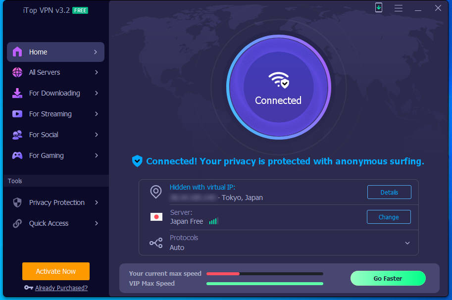 iTop VPN Connected