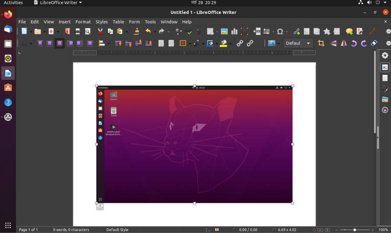Ubuntu Screenshot in LibreOffice Writer 