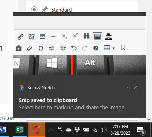 snip saved to clipboard