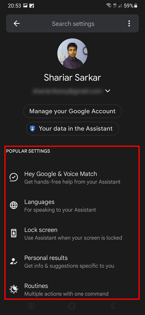 Google Assistant Settings