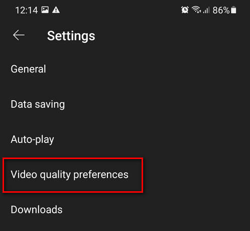 Video Quality Preferences Settings