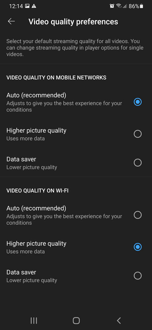 Video Quality Preferences