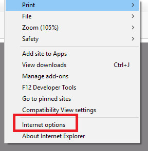 click to internet option in explorer