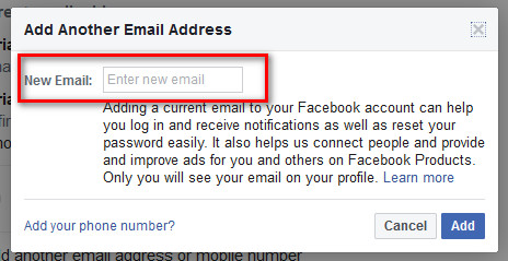 add new email id in Facebook