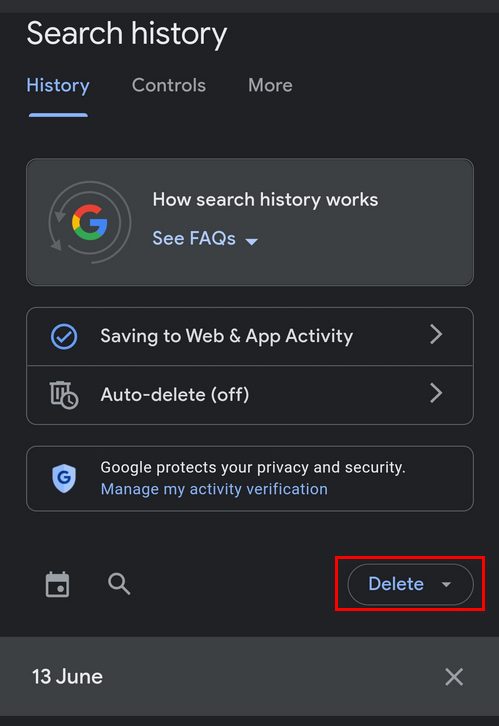 Delete history button