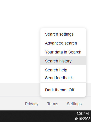 Search history - Search settings
