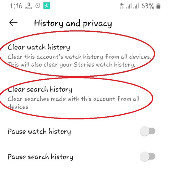 Clear history and privacy