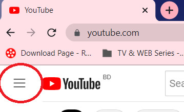 YouTube menu in browser