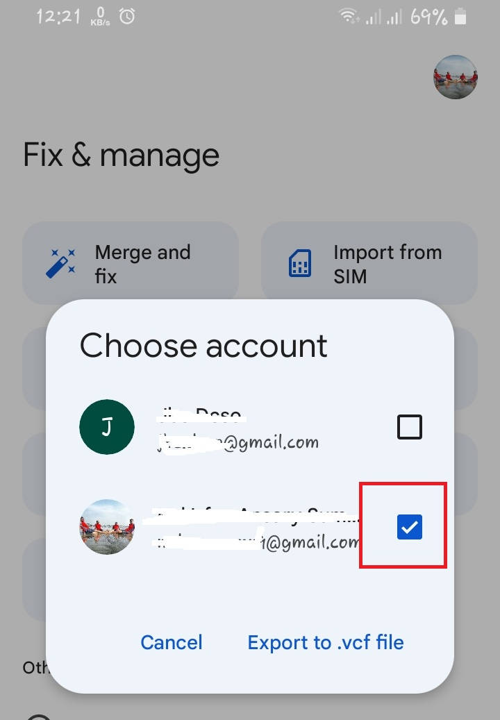 choose account to save contact 