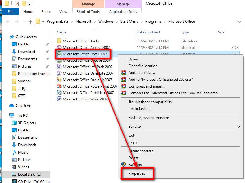 Ms Excel Properties