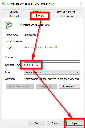Ms Excel Shortcut Dialog Box