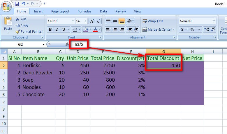 Excel শীটে পণ্যের Discount বের করা