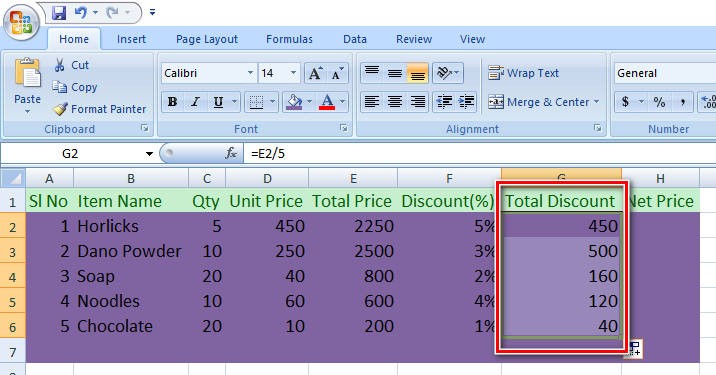 Excel শীটে Total Discount বের করা