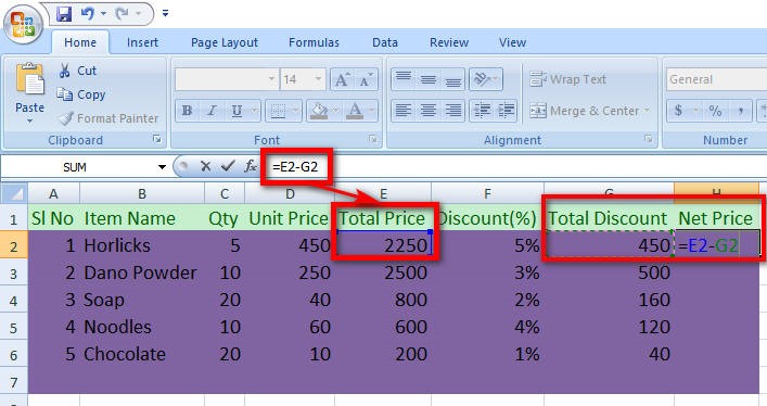 Excel এর Total Price হতে Total Discount বাদ দেয়া