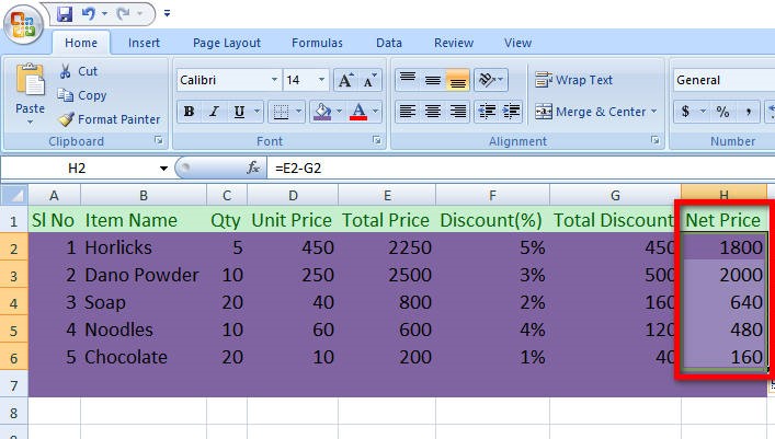 Excel Net Price বের করা