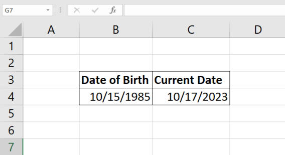 date of birth in excel sheet
