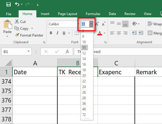 excel font size update