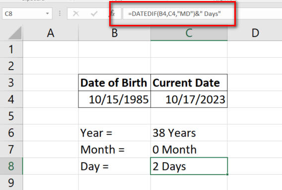 find days out of any date range in excel